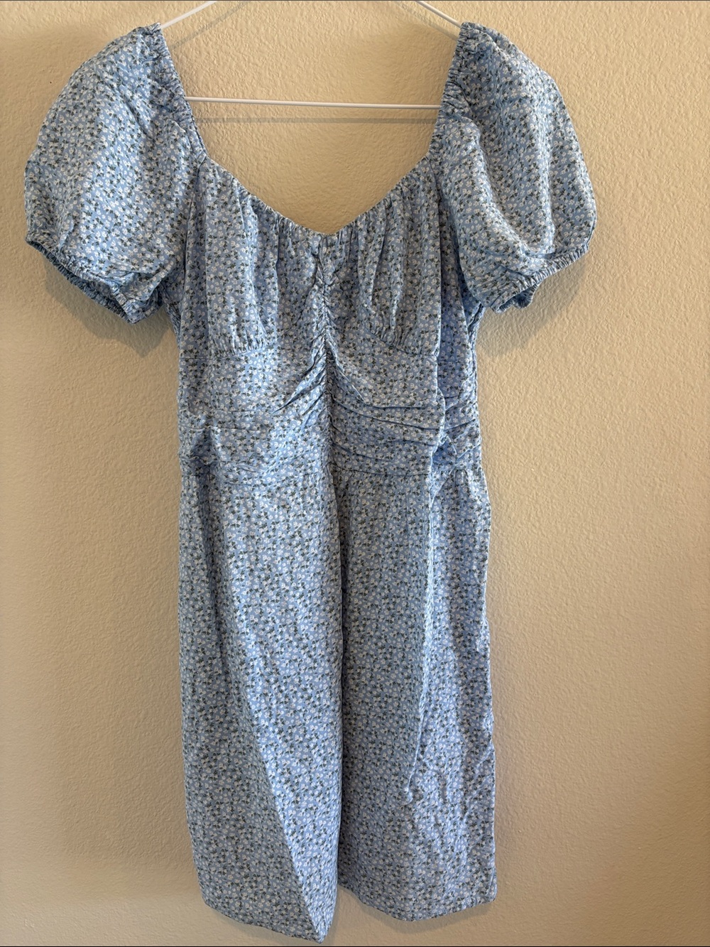 Hollister Blue Floral Puff-Sleeve Mini Dress NWOT